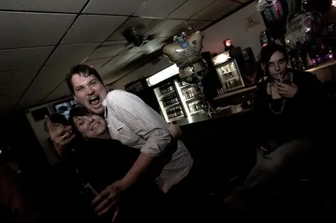 Packed room, low ceiling, somebody yelling at the lens at Ashley's.