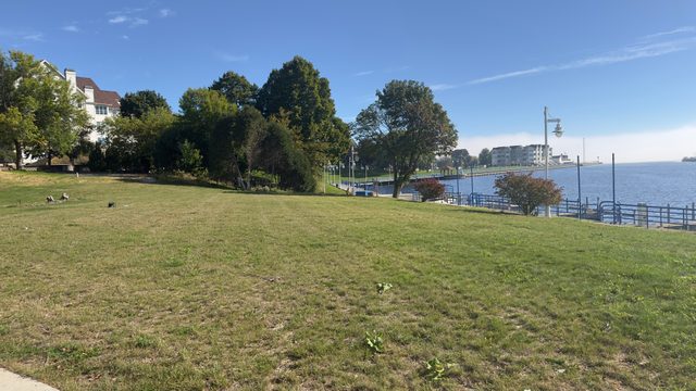 Lawn toward the lake on the Sheboygan riverfront